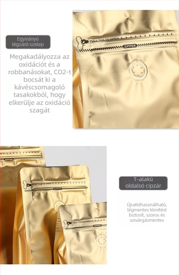 Kávébabokhoz vákuumtasak ventillával, alumíniumfóliával, zárható, élelmiszer-minőségű csomagolás