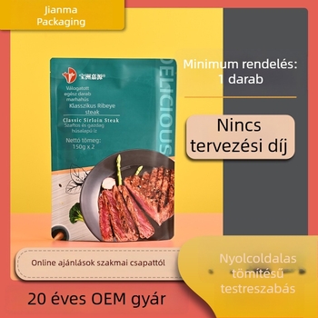 Személyre szabott nyomtatású műanyag csomagoló zacskó vákuumos élelmiszer csomagoláshoz, zacskó alumíniumfóliával, színes nyomtatás, kompozit tekercses film, álló, önzáró