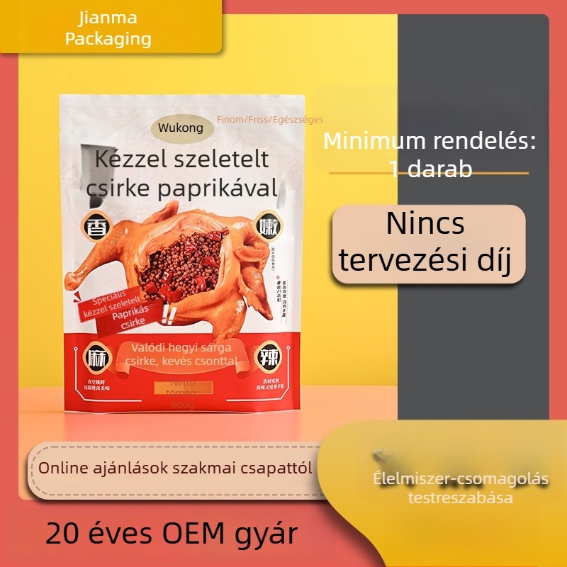 Személyre szabott nyomtatású műanyag csomagoló zacskó vákuumos élelmiszer csomagoláshoz, zacskó alumíniumfóliával, színes nyomtatás, kompozit tekercses film, álló, önzáró