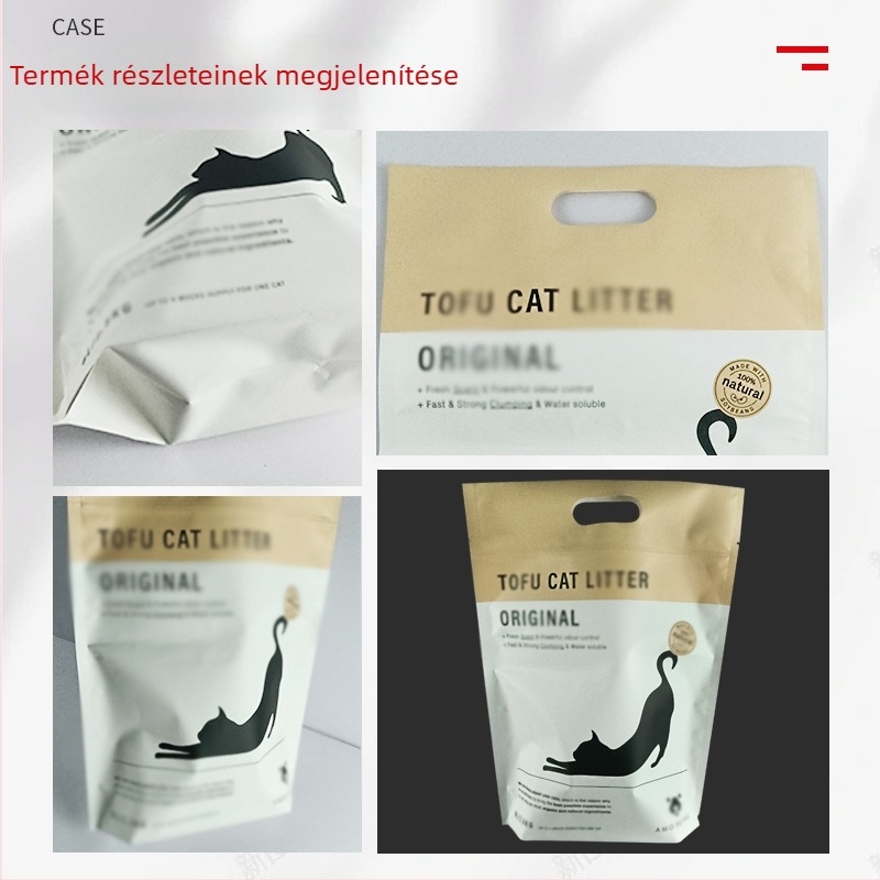 Személyre szabott műanyag macskaeledel tasak, önzáró, matt felület, csúszásmentes, nedvesség- és vízálló, egyedi grafika