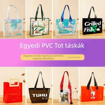 Átlátszó PVC kézitáska holografikus lézerhatással, logóval és ajándékcsomagolással, testre szabható