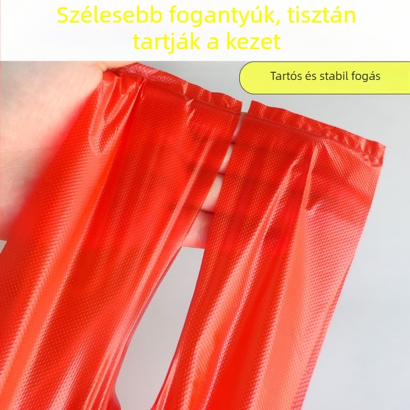 Átlátszó piros egyszer használatos műanyag zacskó kézi fogantyúval, élelmiszer-csomagoláshoz