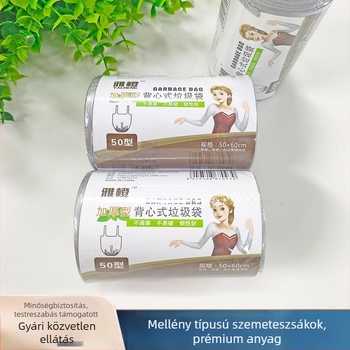 HDPE vastagított egyszer használatos szemeteszacskók, perforáltak a könnyebb tépéshez, sík szájú, mellény-stílusú fogantyúval, otthoni és kollégiumi használatra