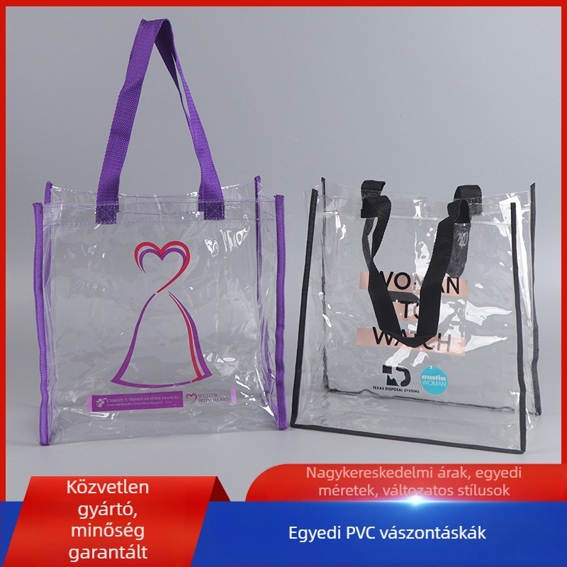Egyszerű, átlátszó, vízálló PVC kézitáska, hordozható bevásárlótáska nagy tárolókapacitással