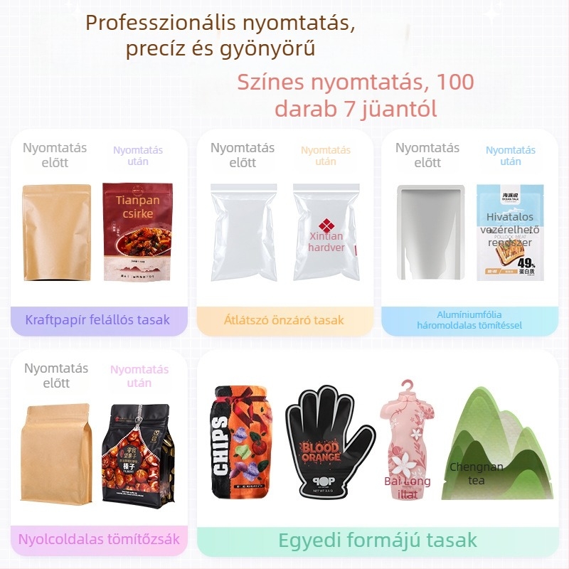 Élelmiszer csomagoló tasak személyre szabott digitális színes nyomtatással és logóval, többrétegű vákuumzáró tasak, gyors nyomtatás