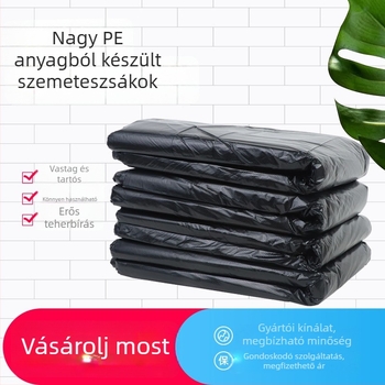 Nagy fekete szemeteszsákok, vastagított anyagból, lapos nyílású, szállodákhoz és ingatlanüzemeltetéshez, egyszer használatos