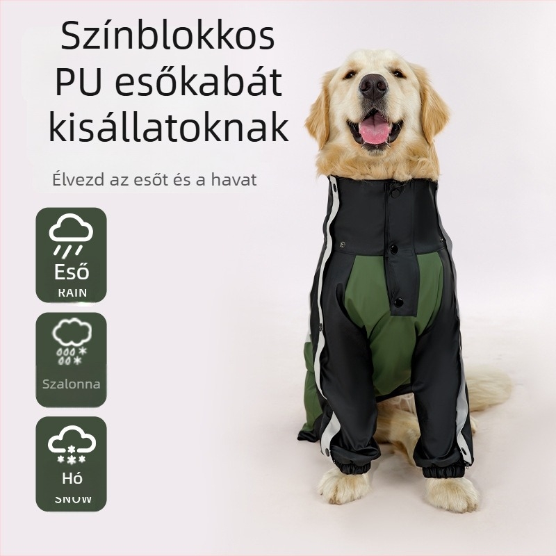 Labrador kutyák esőkabátja, PU vízálló színes blokkokkal, nagytestű kutyáknak