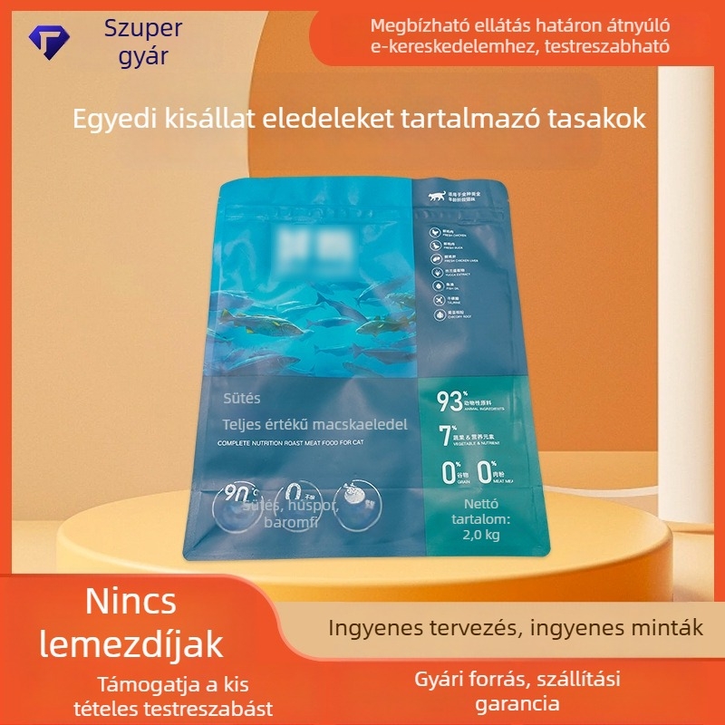 Személyre szabott macska- és kutyaeledel zacskók nyolcszögletű záródással és önzáró cipzárral, alumíniumfóliás csomagolás