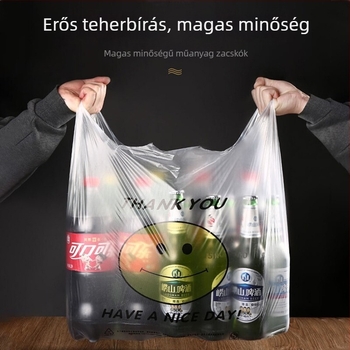 Átlátszó műanyag zacskók mosolygós arccal, nagy méretű mellény-stílusú, bevásárláshoz és kiszállításhoz