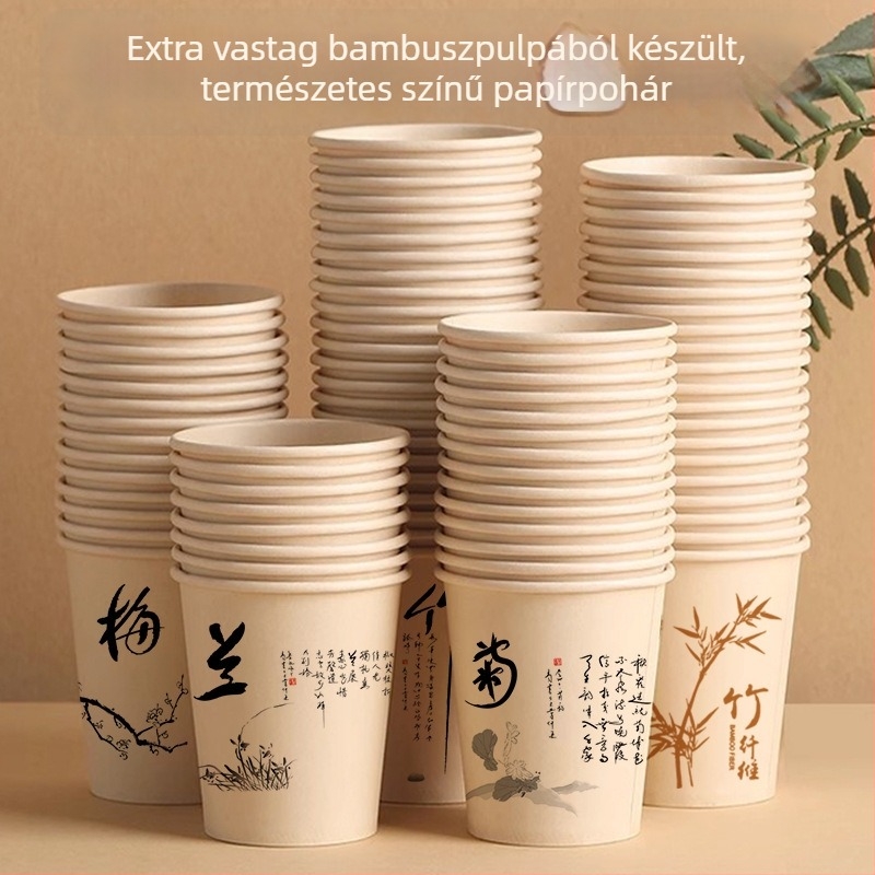 Egyszer használatos egyszínű papírpohár, vastagított és erős, forró italokhoz, otthonra vagy irodába, 180-200 ml, 50 darabos csomag