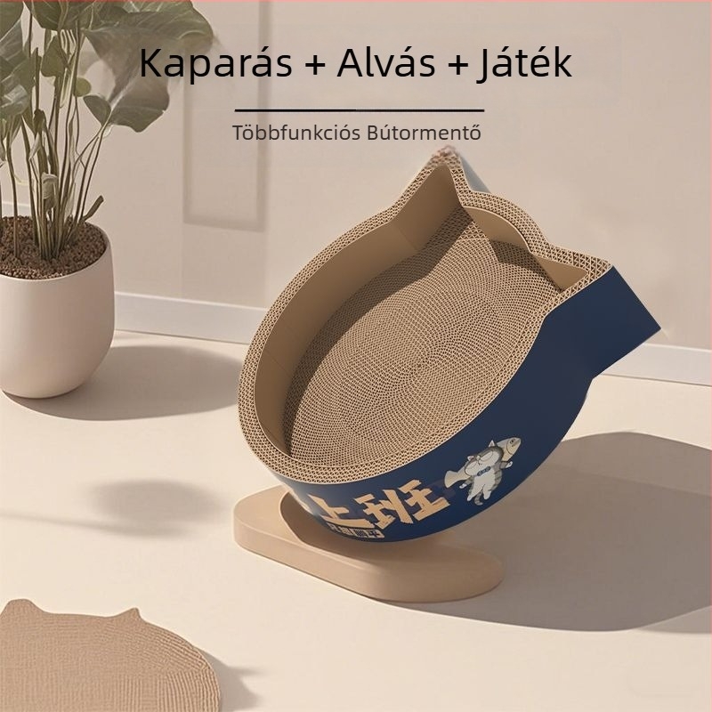 Oval egyszemélyes macska kaparó és fészek, kopásálló, karcolásálló, nagy méretű hullámos kartonból készült játék