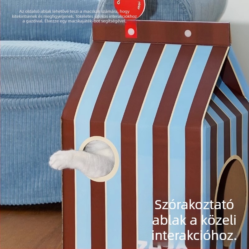 Zeze integrált macska kaparódeszka és macskafészek - hullámkartonból készült, karmolásálló, nagytestű macskáknak