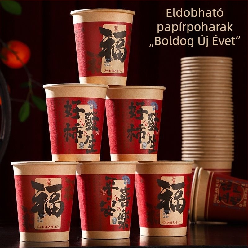 2026 Új otthonba szóló egyszer használatos poharak, piros vastag poharak a Tavaszi Fesztiválhoz
