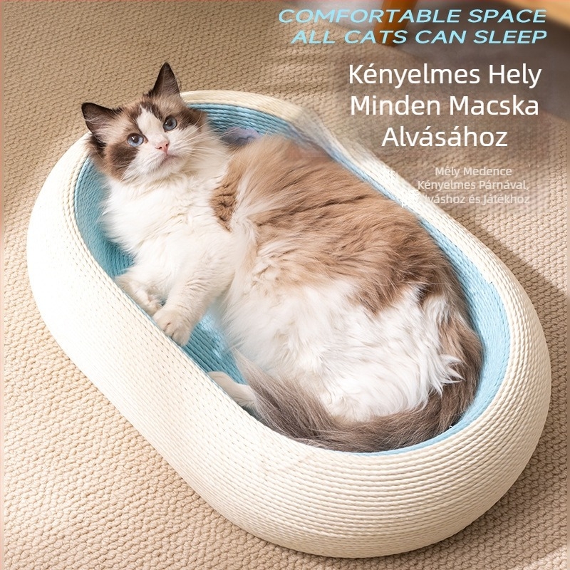 Sisal macska kaparódeszka integrált macskafészekkel, kopásálló, nem hullik szál, kender kötél, nagy méret