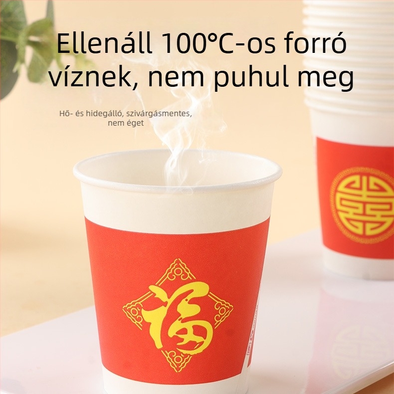 100 darab piros egyszer használatos papír pohár Fu áldásával esküvőkre – vastagított kivitel