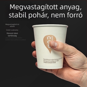 Egyszer használatos, vastagabb papírpoharak otthoni és irodai használatra, teás pohár papírból logóval nyomtatva