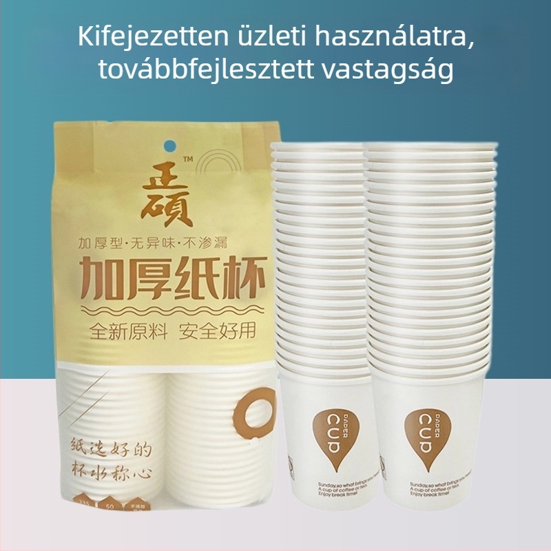 Egyszer használatos, vastagabb papírpoharak otthoni és irodai használatra, teás pohár papírból logóval nyomtatva