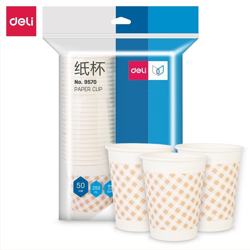 Deli 9570 Egyszer használatos papír teás pohár, 250 ml, 240 g, laminált papír + PE film 18 g, 1 db