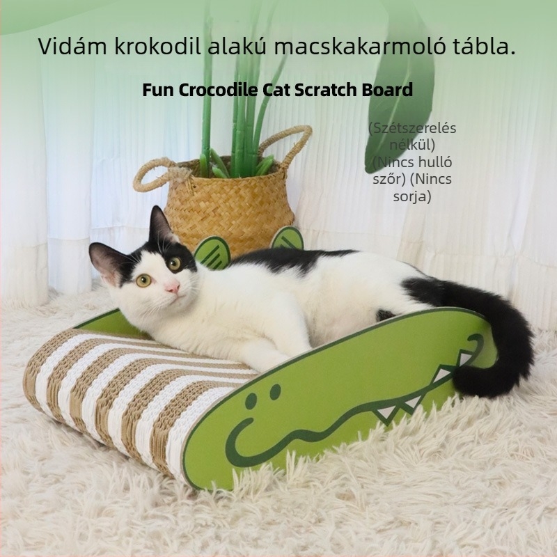 Krokodil formájú macskakarmoló tábla nagy térrel – karmoló felület hullámkartonból macskáknak