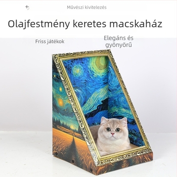  Olajfestmény macskabölcső, retro stílusú, karcolódeszka és játék fotókerettel, minden évszakhoz
