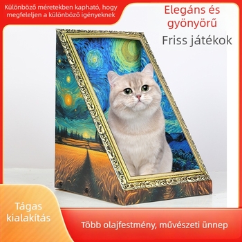  Olajfestmény macskabölcső, retro stílusú, karcolódeszka és játék fotókerettel, minden évszakhoz
