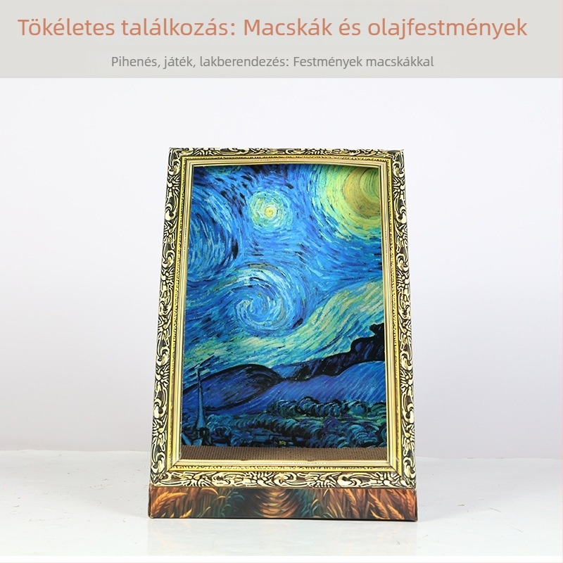  Olajfestmény macskabölcső, retro stílusú, karcolódeszka és játék fotókerettel, minden évszakhoz
