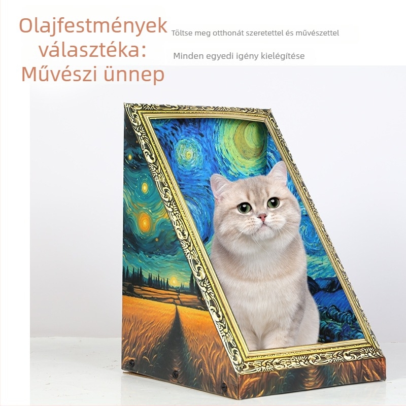  Olajfestmény macskabölcső, retro stílusú, karcolódeszka és játék fotókerettel, minden évszakhoz