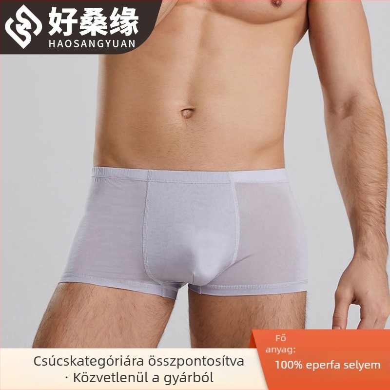 Férfi Mulberry selyem kötött boxer, középső derekú, plusz méret, 100% selyem