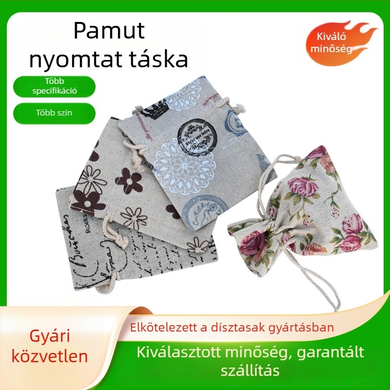 Kreatív nyomtatású pamutszatyor partik ajándékcsomagoláshoz, hordozható zsinóros pamutszatyor ékszerek és édességek csomagolásához