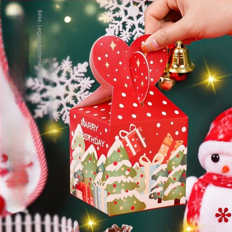 Karácsonyi ajándékdoboz Szenteste karamellizált almával, Mikulás-díszdoboz, papírdoboz, testreszabható