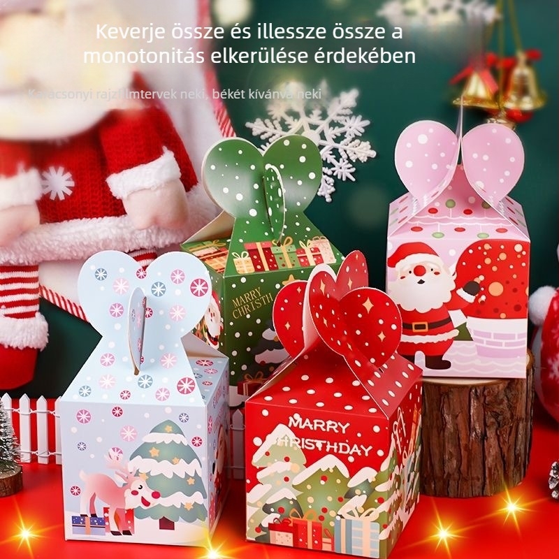 Karácsonyi ajándékdoboz Szenteste karamellizált almával, Mikulás-díszdoboz, papírdoboz, testreszabható