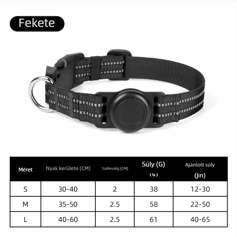 AirTag-et tartalmazó fényvisszaverő nylon kutyanyakörv gravírozott azonosítóval, elvesztés elleni, új nemzetközi modell, raktáron