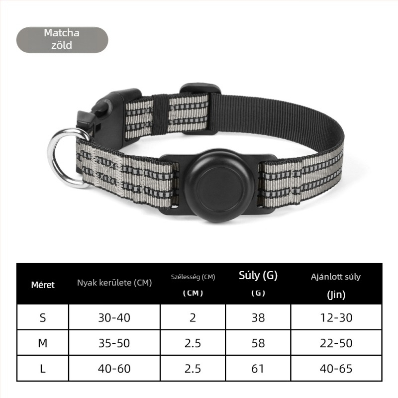 AirTag-et tartalmazó fényvisszaverő nylon kutyanyakörv gravírozott azonosítóval, elvesztés elleni, új nemzetközi modell, raktáron