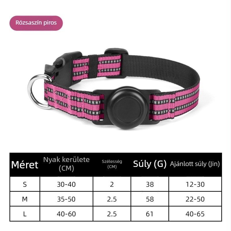 AirTag-et tartalmazó fényvisszaverő nylon kutyanyakörv gravírozott azonosítóval, elvesztés elleni, új nemzetközi modell, raktáron