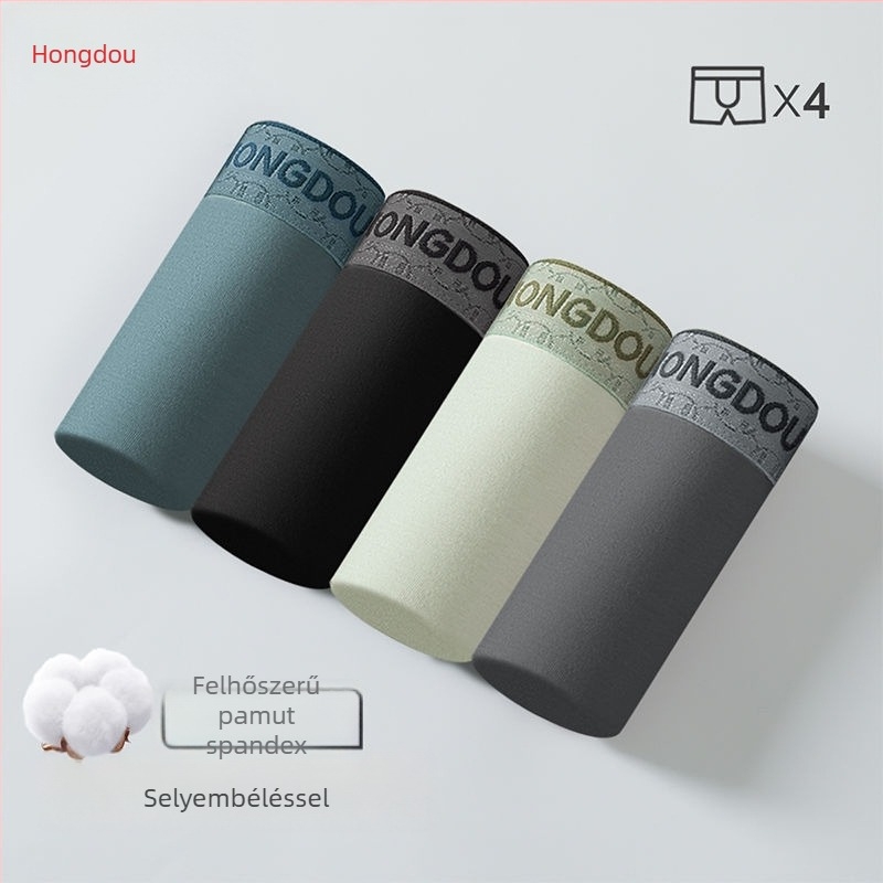 Red Bean 7A antibakteriális férfi boxer brief, mulberry-selyem belső résszel a gáti résznél, légáteresztő, puha pamutból, 4 darabos készlet