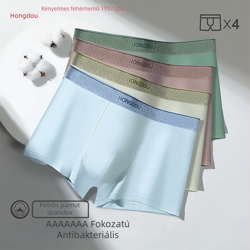 Red Bean 7A antibakteriális férfi boxer brief, mulberry-selyem belső résszel a gáti résznél, légáteresztő, puha pamutból, 4 darabos készlet