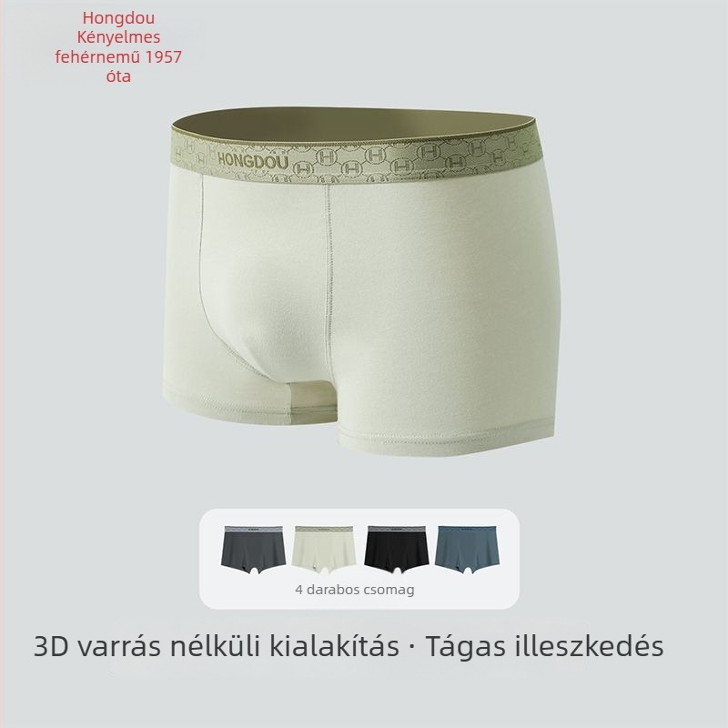 Red Bean 7A antibakteriális férfi boxer brief, mulberry-selyem belső résszel a gáti résznél, légáteresztő, puha pamutból, 4 darabos készlet