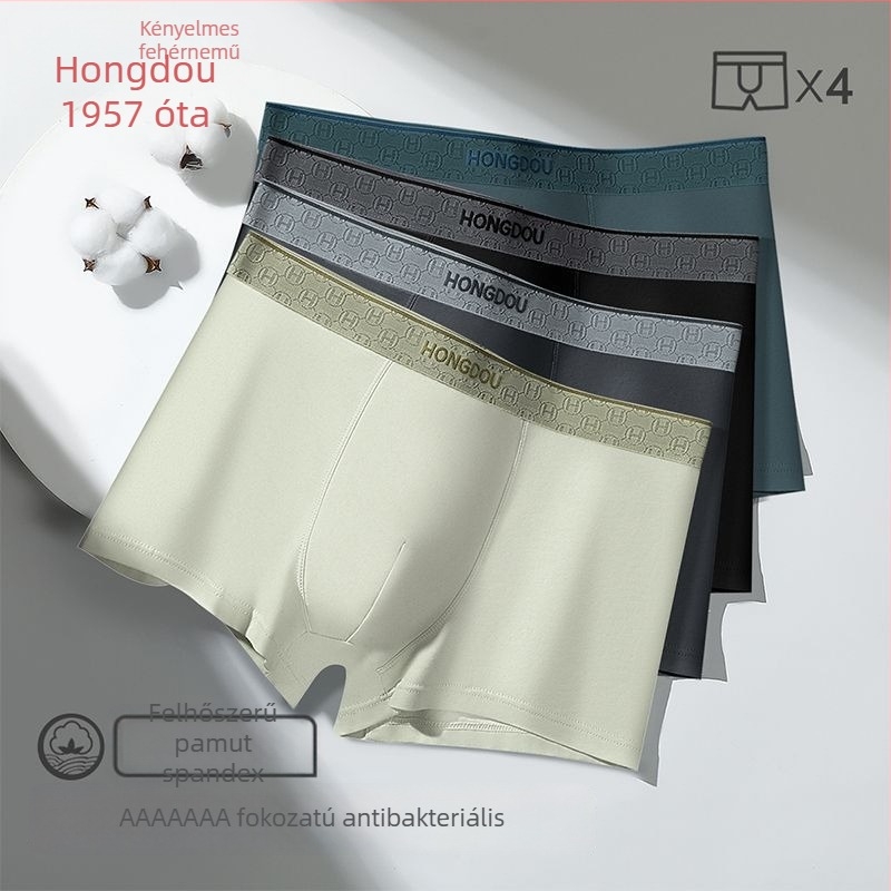 Red Bean 7A antibakteriális férfi boxer brief, mulberry-selyem belső résszel a gáti résznél, légáteresztő, puha pamutból, 4 darabos készlet