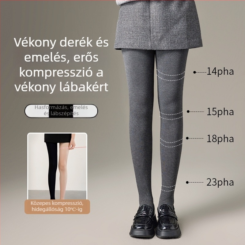 Női fleece-öltetű harisnyanadrág, 2025 ősz-tél, szürke, karcsúsító fazon, középmagas derekú