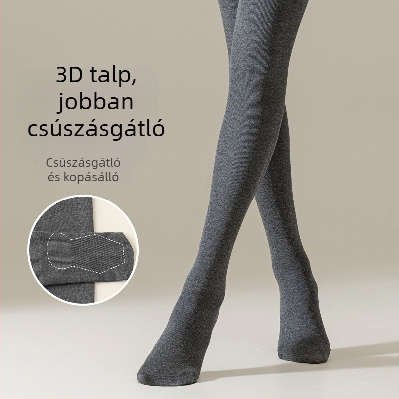 Női fleece-öltetű harisnyanadrág, 2025 ősz-tél, szürke, karcsúsító fazon, középmagas derekú