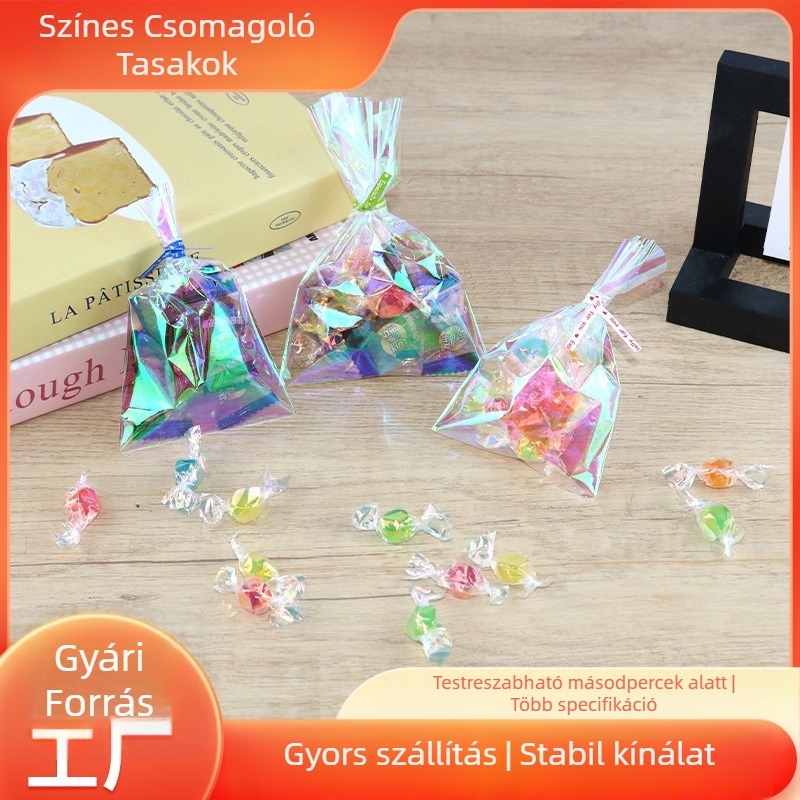 Irideszcens cukorka csomagoló tasakok, sík szájú ajándéktasakok, 100 db/csomag
