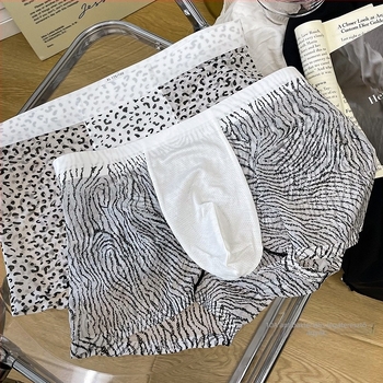 Nyári jégselyem férfi boxeralsó, vékony, légáteresztő, laza szabású, leopard mintás és pöttyös, gyorsan száradó