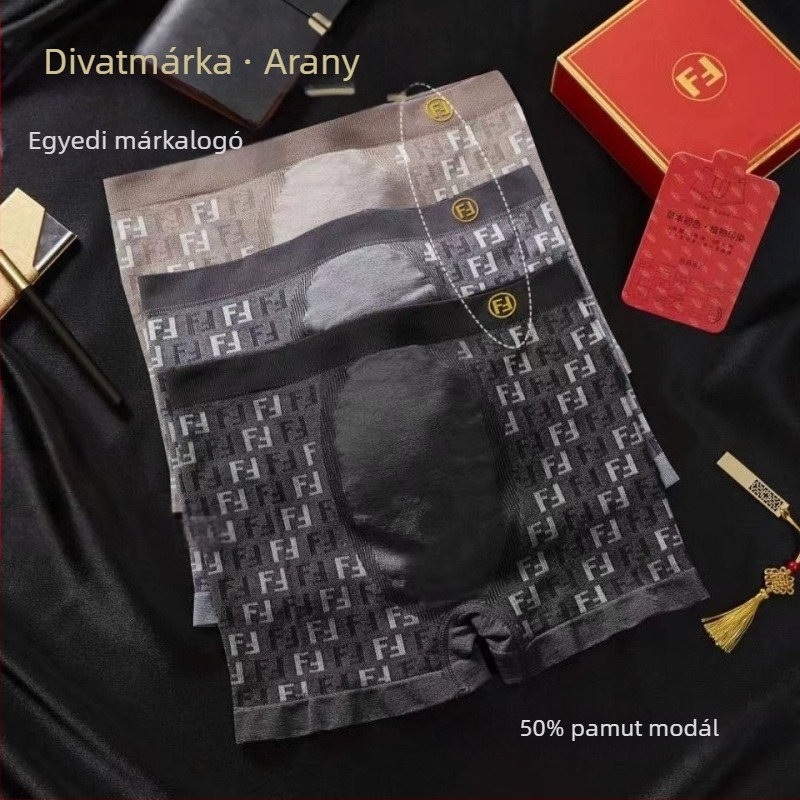 FD Luxury Gold férfi boxernadrág betűmintával – légáteresztő, gyorsan száradó nylon anyagú, laza szabás