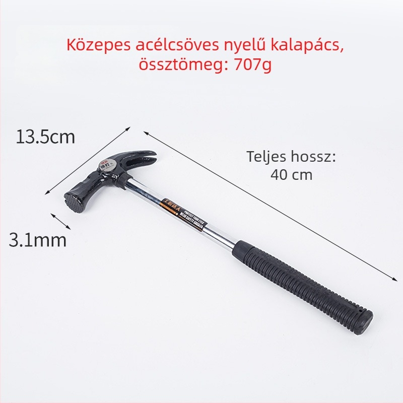 Műanyag fogantyúval ellátott görbült fejű kalapács háztartási és építkezési használatra, szegkihúzóval, acél fej