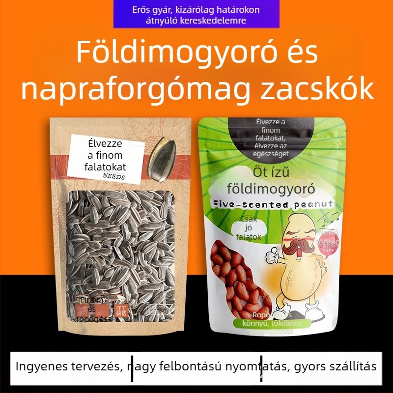 500 g-os álló tasak ablakos kivitelben, magok és diófélék számára