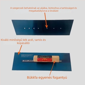 Kék acél vakolókanál falak egyengetésére; vakoláshoz és kőműves munkákhoz; önszintező eszköz