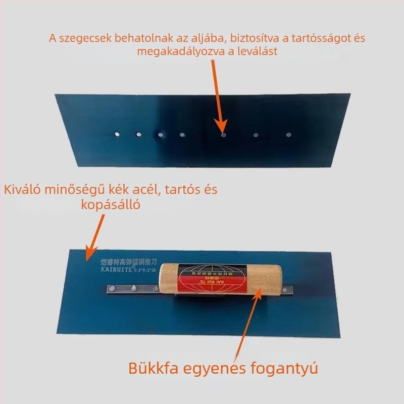 Kék acél vakolókanál falak egyengetésére; vakoláshoz és kőműves munkákhoz; önszintező eszköz