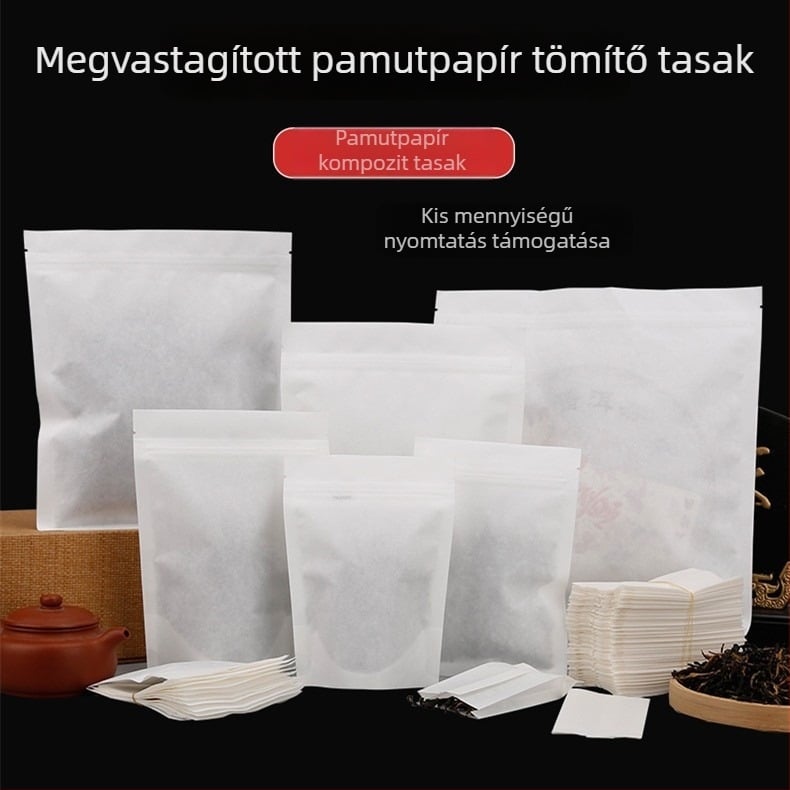 Pamutpapírtasak teához, belső csomagoló tasakok teakekszekhez, élelmiszer-minőségű nedvességálló lezáró tasakok, fehér önzáró tasakok