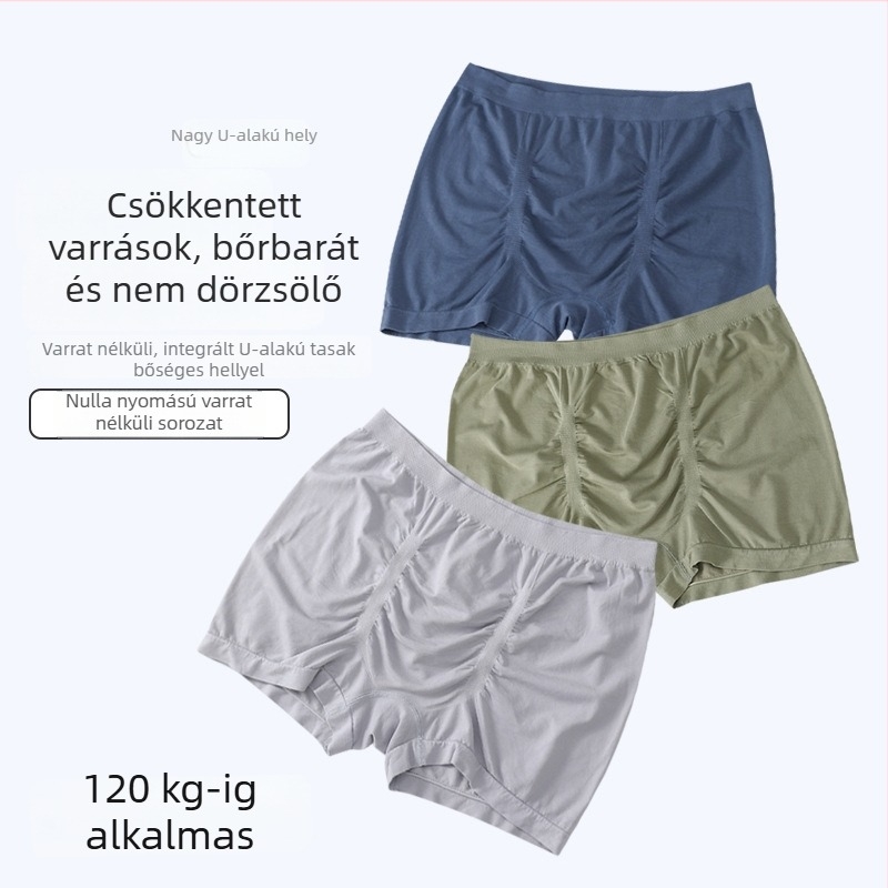 Plusz méretű férfi varrat nélküli boxeralsó, laza szabású, vékony, lélegző, regenerált cellulóz szálakból