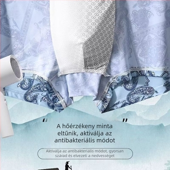 Férfi boxer briefs nemzeti stílusban, 7A antibakteriális jégselyem anyagból, retro Paisley mintával a derekon, bőrbarát és légáteresztő